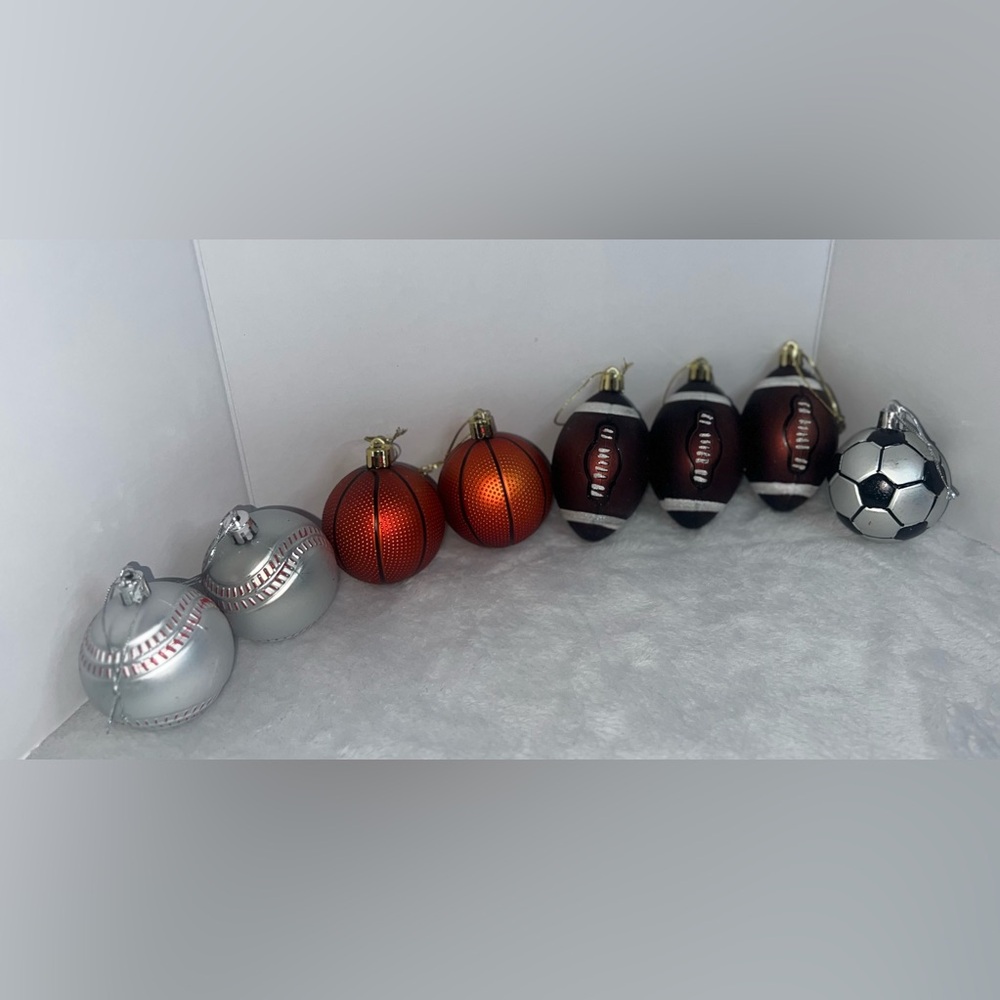 Sports Themed Plastic Christmas Tree Ornaments Set Of 8 Fragile Multicolor Decor